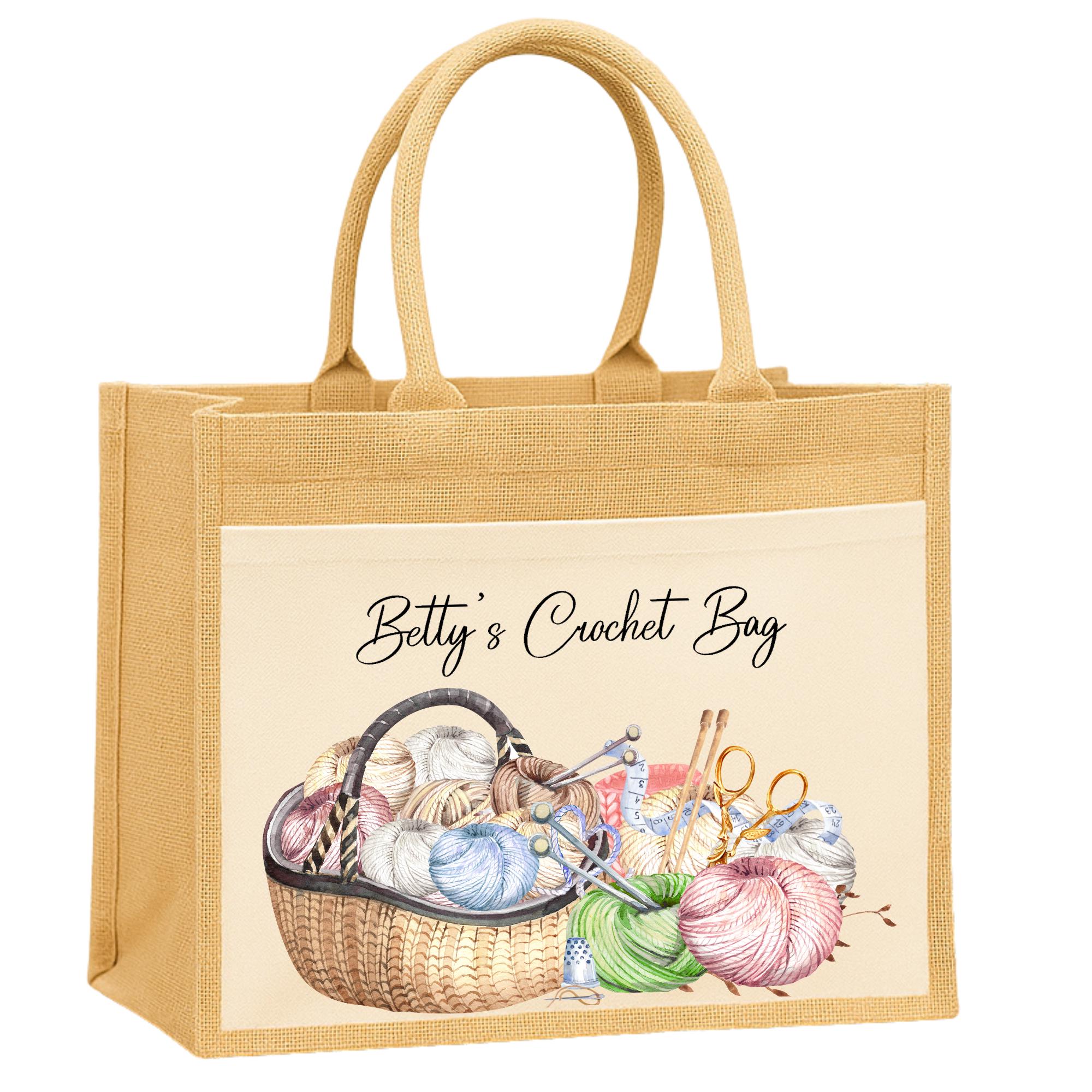 Personalized Knitting Bag: Custom Jute Tote Bag for Yarn Storage - Image 2