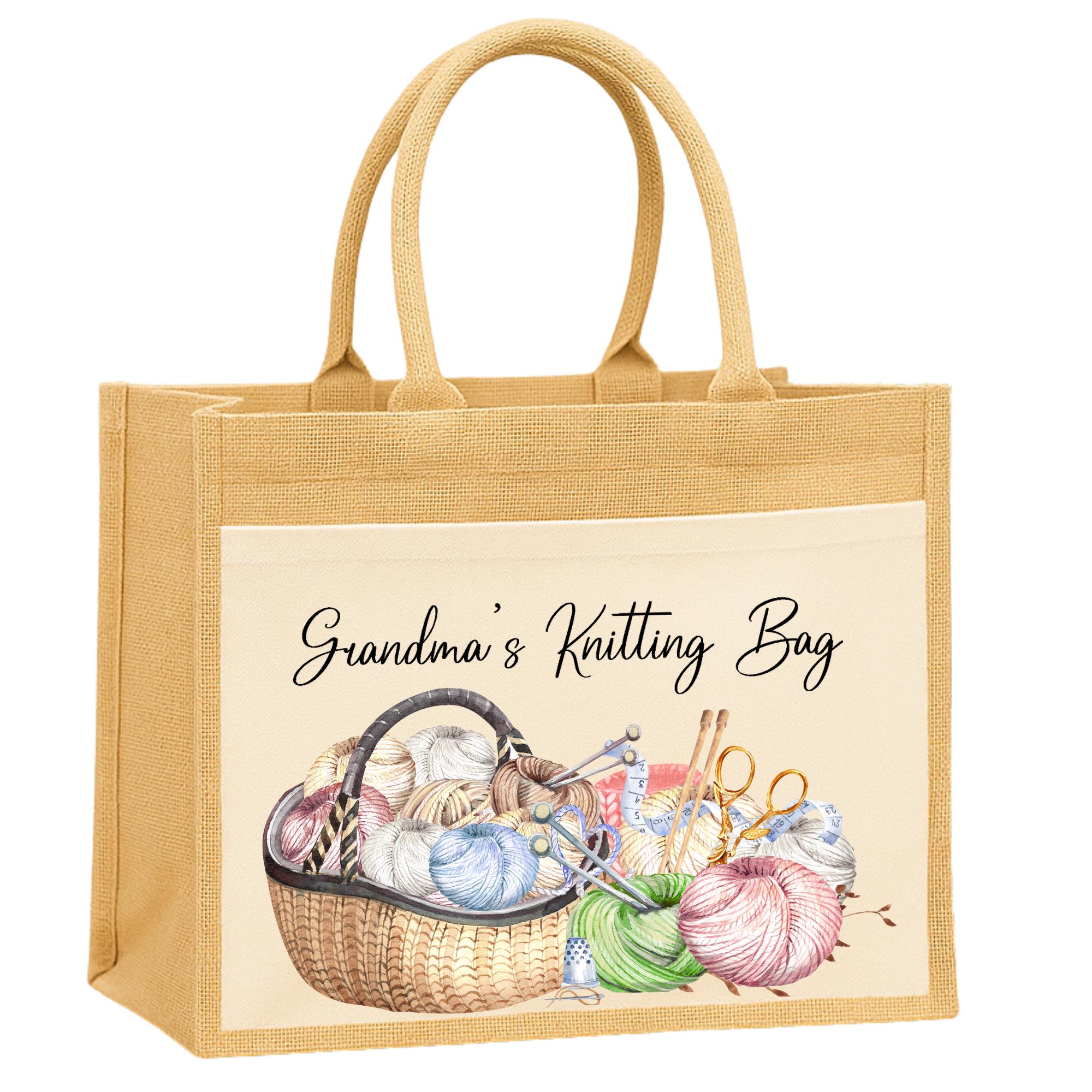 Personalized Knitting Bag: Custom Jute Tote Bag for Yarn Storage - Image 3