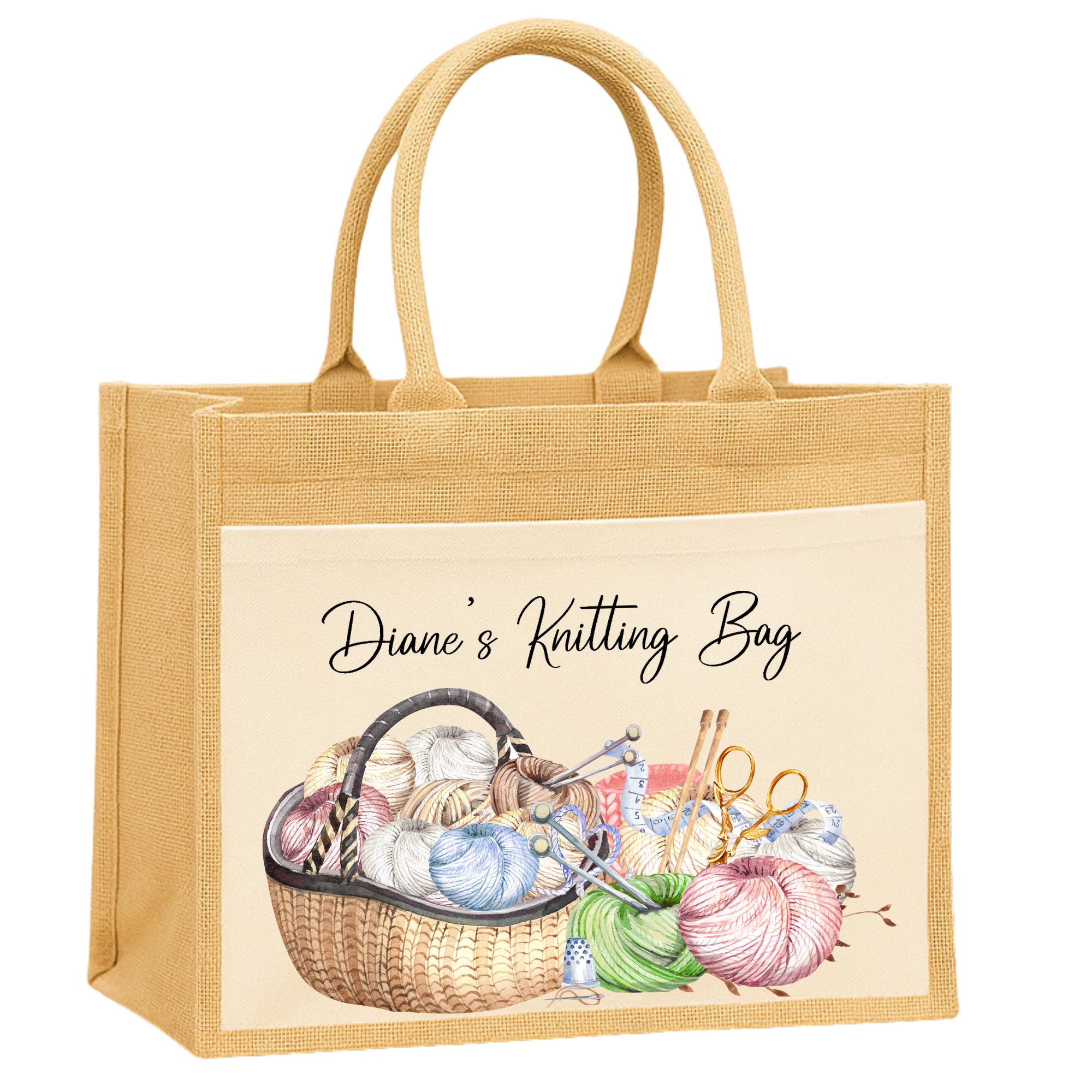 Personalized Knitting Bag: Custom Jute Tote Bag for Yarn Storage - Image 4