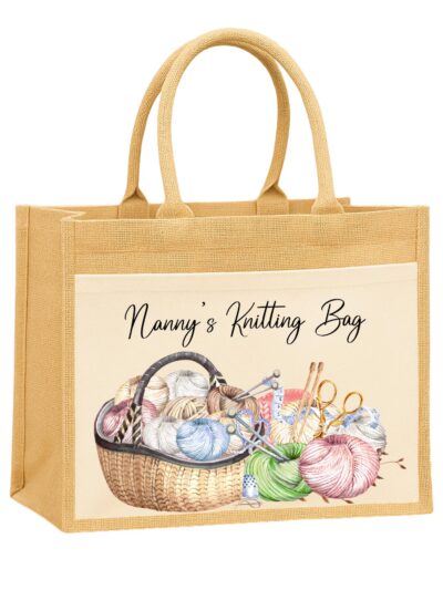 Personalized Knitting Bag: Custom Jute Tote Bag for Yarn Storage