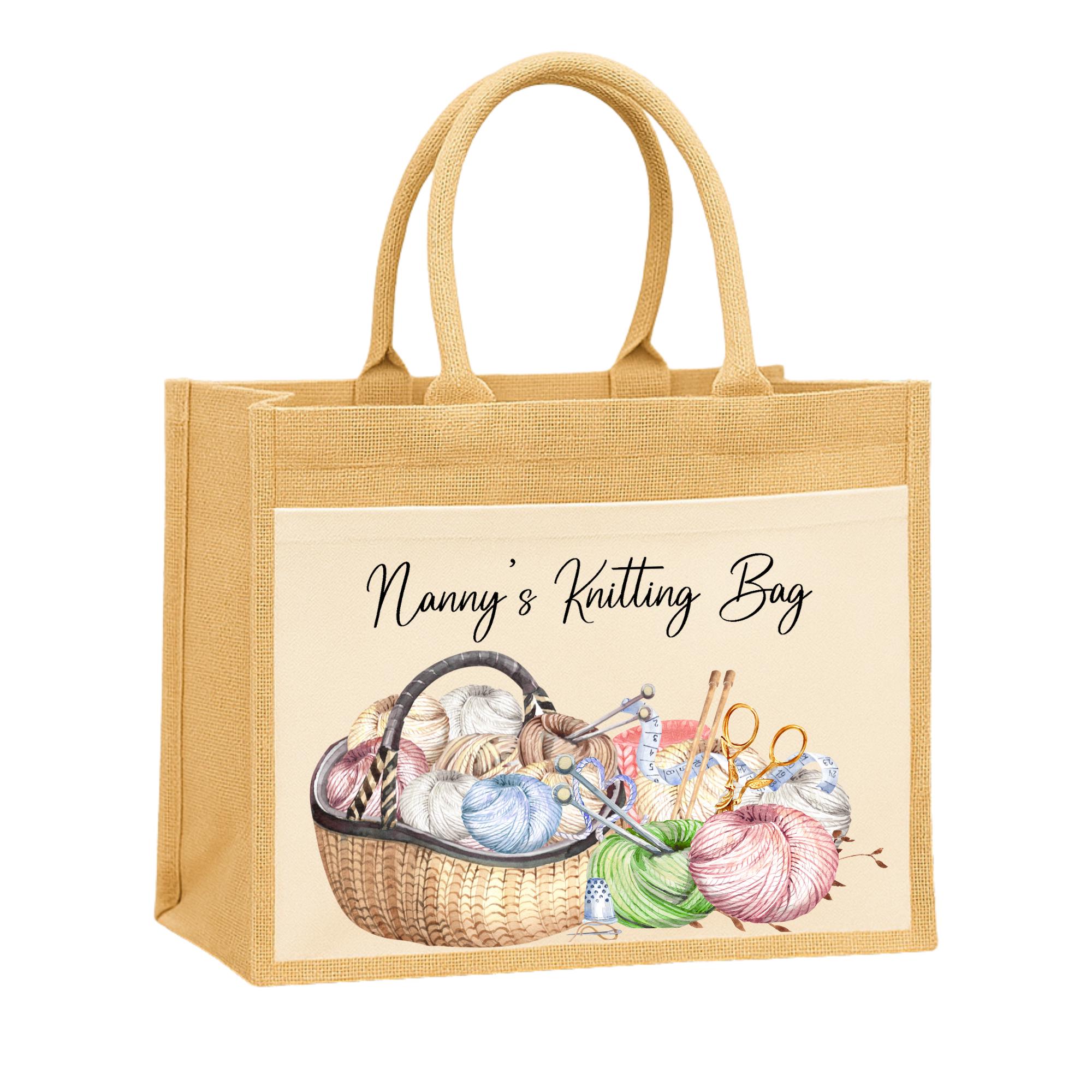 Personalized Knitting Bag: Custom Jute Tote Bag for Yarn Storage
