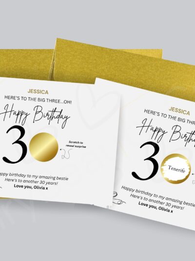 Personalised 30th Birthday Scratch Card | Surprise Reveal Gift |Experience Trip or Reveal Card | Unique 30th Birthday Gift for Her or Friend