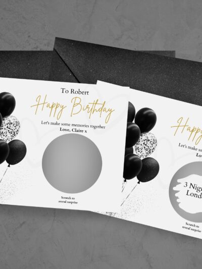 Personalised Birthday Scratch Card for Him | Surprise Trip or Experience gift| Luxury Black and Gold Birthday Gift | Custom Scratch Off Card