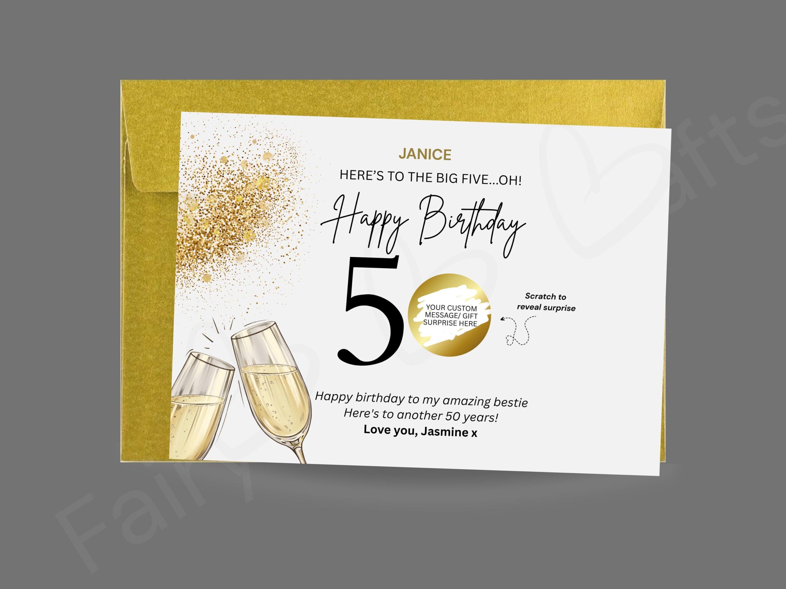 Personalised 50th Birthday Scratch Card | Surprise Trip Reveal | Luxury Gold Birthday Gift for Her | Milestone 50th Birthday Gift - Image 2