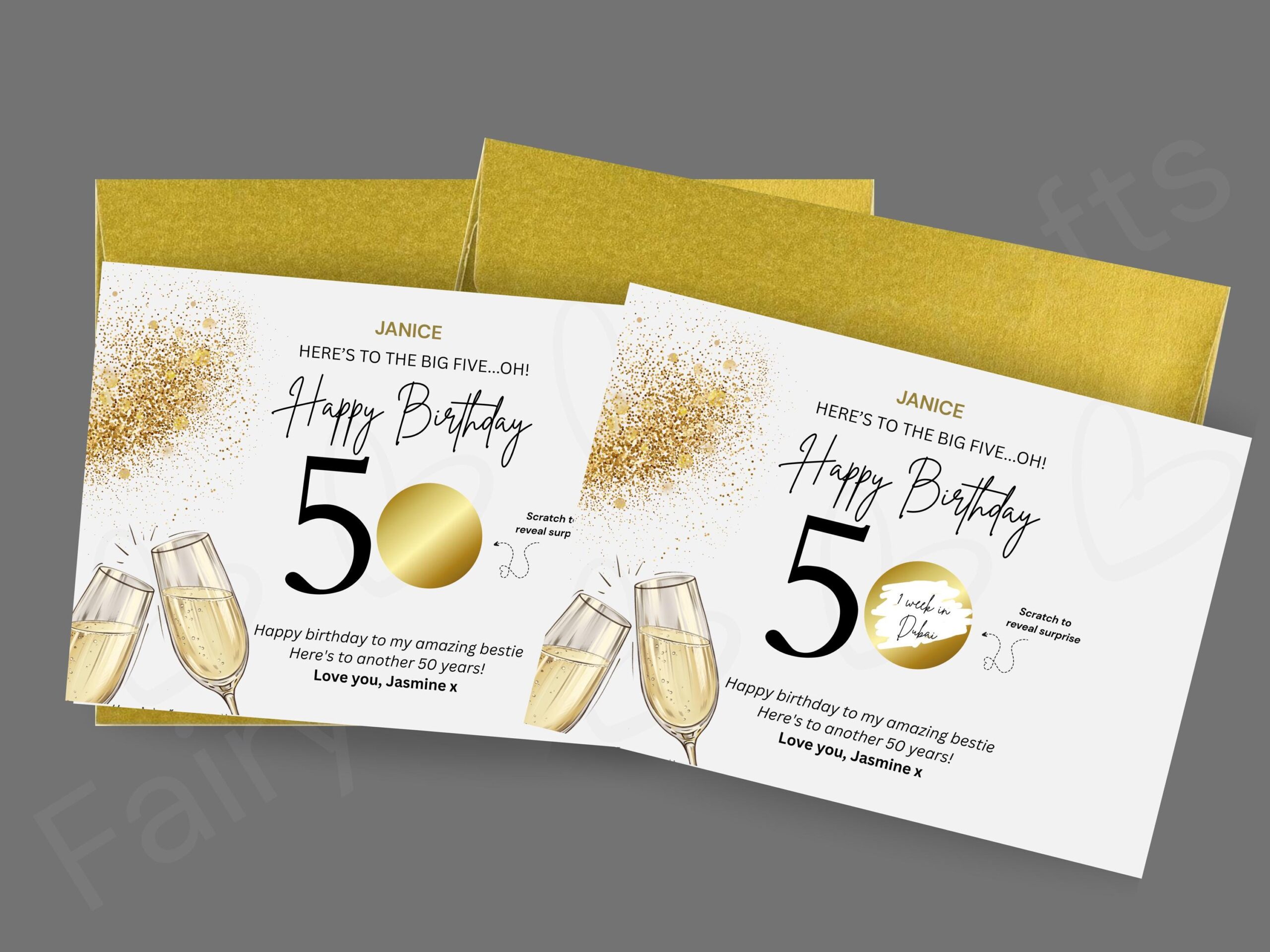 Personalised 50th Birthday Scratch Card | Surprise Trip Reveal | Luxury Gold Birthday Gift for Her | Milestone 50th Birthday Gift