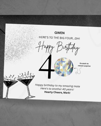 Personalised 40th Birthday Scratch Card | Surprise or Trip Reveal | Unique 40th Birthday Gift for Her or Friend | Milestone Birthday Card