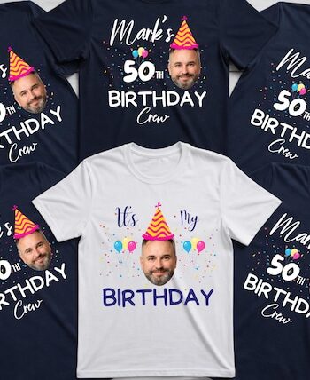Personalised Group Birthday Shirts, Custom Photo Face T-Shirt, Matching Birthday Crew Tees, Group Party Tops, Milestone Birthday Gift