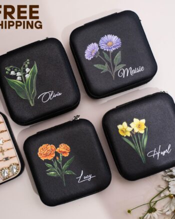 Personalized Birth Flower Travel Jewelry Box – Custom Name Keepsake
