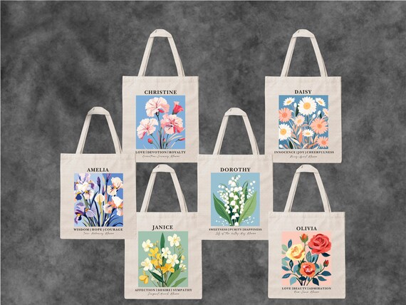 Personalized Birth Month Flower Tote Bag, Custom Birthday Gift for Her, Custom wildflower gifts for Women, Specialized Bride Bridesmaid Tote - Image 2