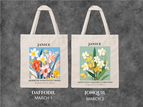 Personalized Birth Month Flower Tote Bag, Custom Birthday Gift for Her, Custom wildflower gifts for Women, Specialized Bride Bridesmaid Tote - Image 6