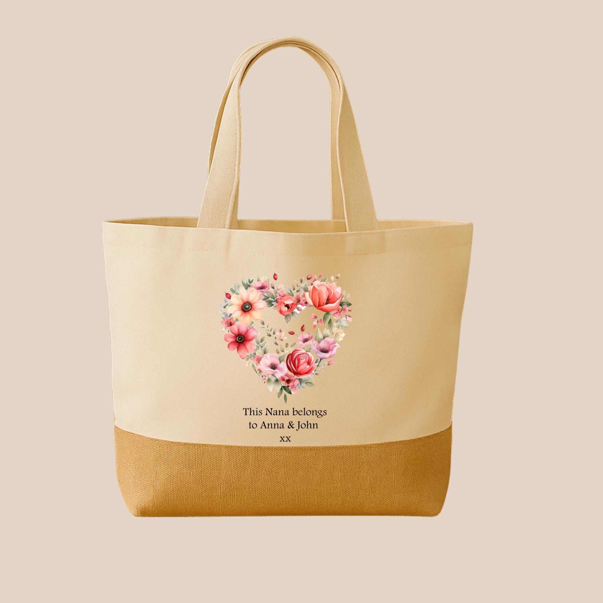 Personalized Floral Heart Tote Bag – Gift for Grandma, Jute Shopper - Image 10