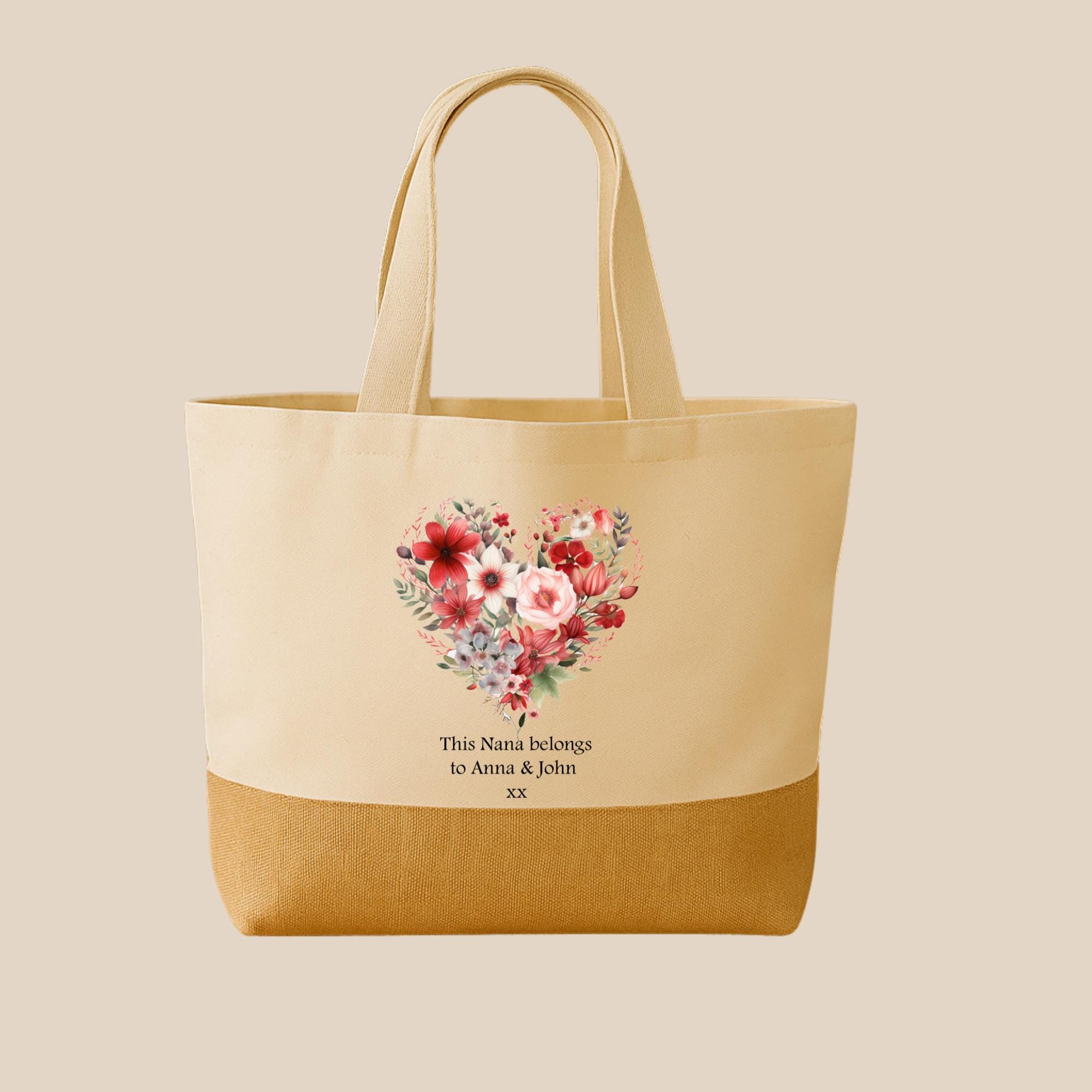 Personalized Floral Heart Tote Bag – Gift for Grandma, Jute Shopper - Image 7