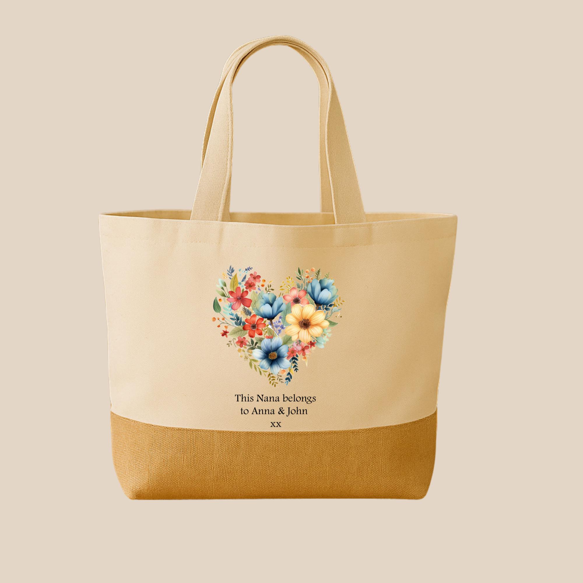 Personalized Floral Heart Tote Bag – Gift for Grandma, Jute Shopper - Image 8