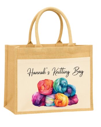 Personalized Knitting Bag: Colorful Yarn Design Jute Tote