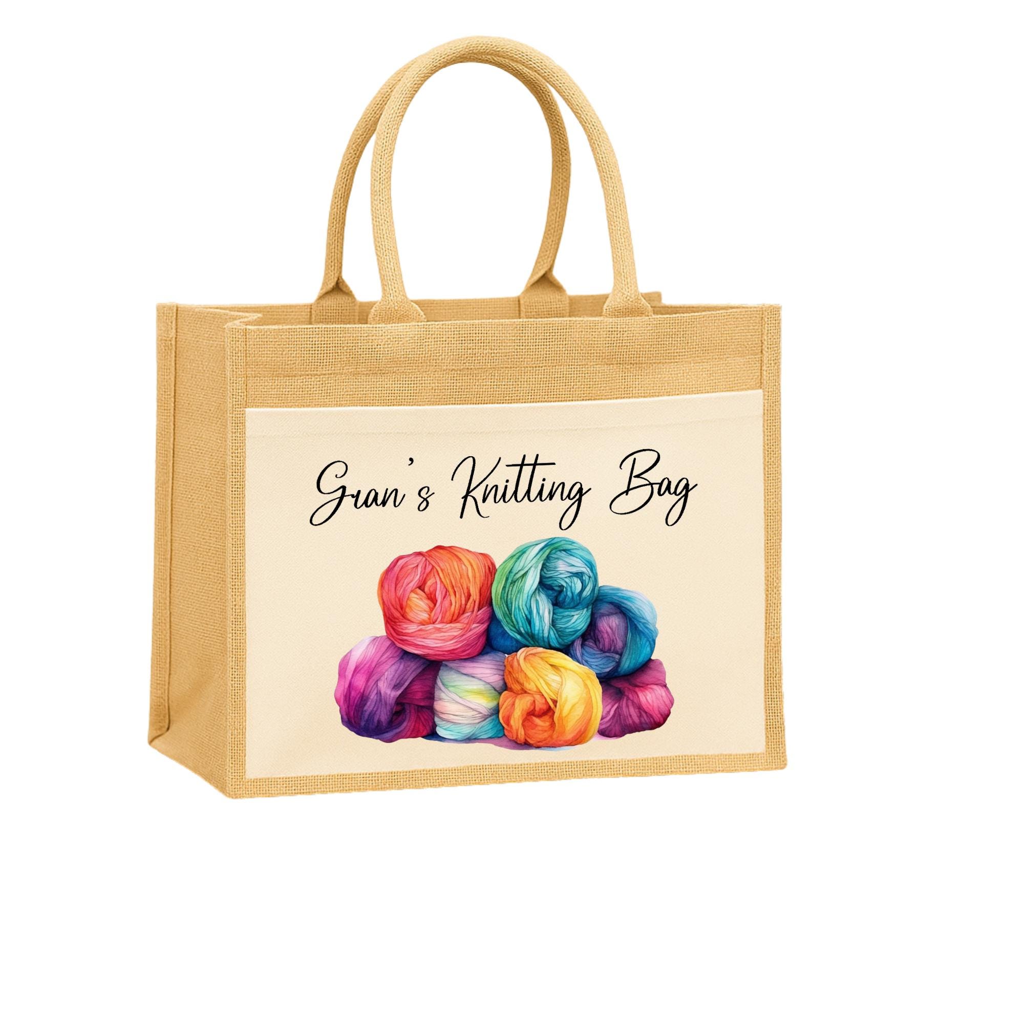 Personalized Knitting Bag: Colorful Yarn Design Jute Tote - Image 3