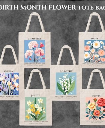 Personalized Tote Bag, Canvas tote Bag, Birth Flower Gift, Bridesmaid Gift, Mothers Day Bag, Eid Gifts for Her, Custom Birthday gift for mom