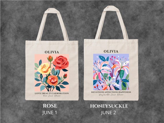 Personalized Tote Bag, Canvas tote Bag, Birth Flower Gift, Bridesmaid Gift, Mothers Day Bag, Eid Gifts for Her, Custom Birthday gift for mom - Image 9