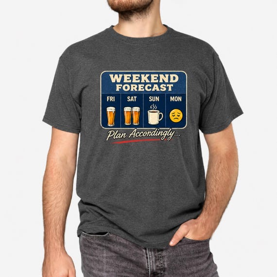 Weekend Forecast T Shirt, Funny Beer Drinking Tee, British Pub Humour Shirt, Weekend Drinking Gift, Funny Dad T-Shirt, Gift for Him - Image 2